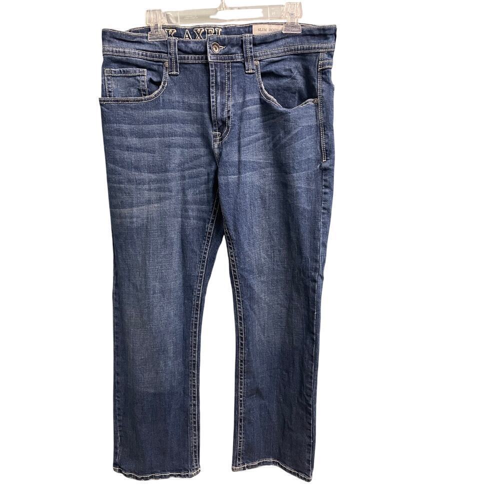 TK Axel Slim Boot Jeans 34x30 Mens Denim Bootcut Classic Thick Stitch